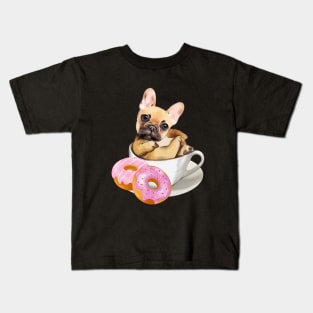 French bulldog lovers, sweet frenchie on coffee cup and Donuts Kids T-Shirt